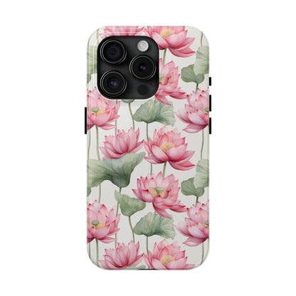 AI Lotus Flower Pattern Phone Case for iPhone - Lightweight, Impact Resistant, Wireless Charging Compatible