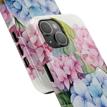 AI Hydrangeas Floral Pattern Phone Case for iPhone - Lightweight, Impact Resistant, Wireless Charging Compatible