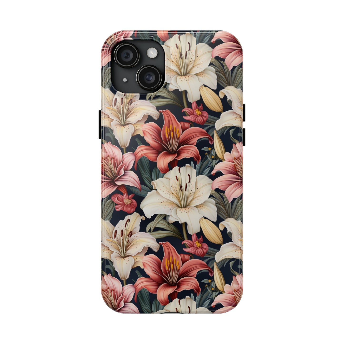 AI Lillies Flower Pattern Phone Case for iPhone - Lightweight, Impact Resistant, Wireless Charging Compatible