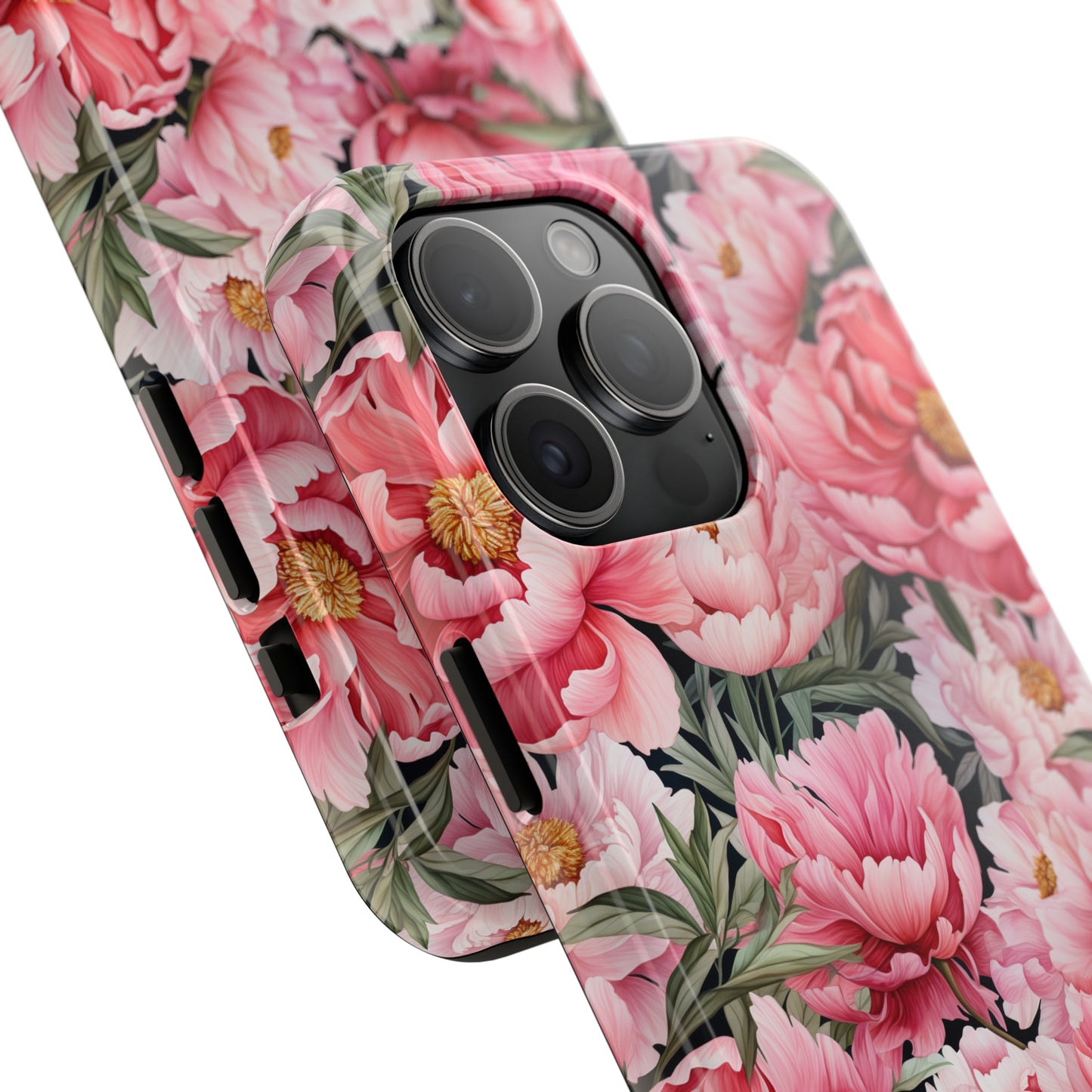 AI Peonies Floral Pattern Phone Case for iPhone - Lightweight, Impact Resistant, Wireless Charging Compatible