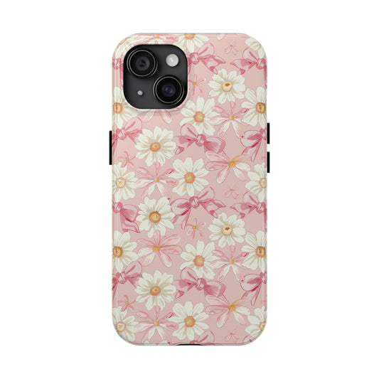 Daisies and Pink Bows Phone Case for iPhone - Lightweight, Impact Resistant, Wireless Charging Compatible