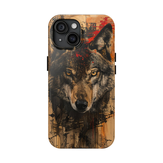 Asemic Writing Style Wolf Phone Case 2 for iPhone - Lightweight, Impact Resistant, Wireless Charging Compatible