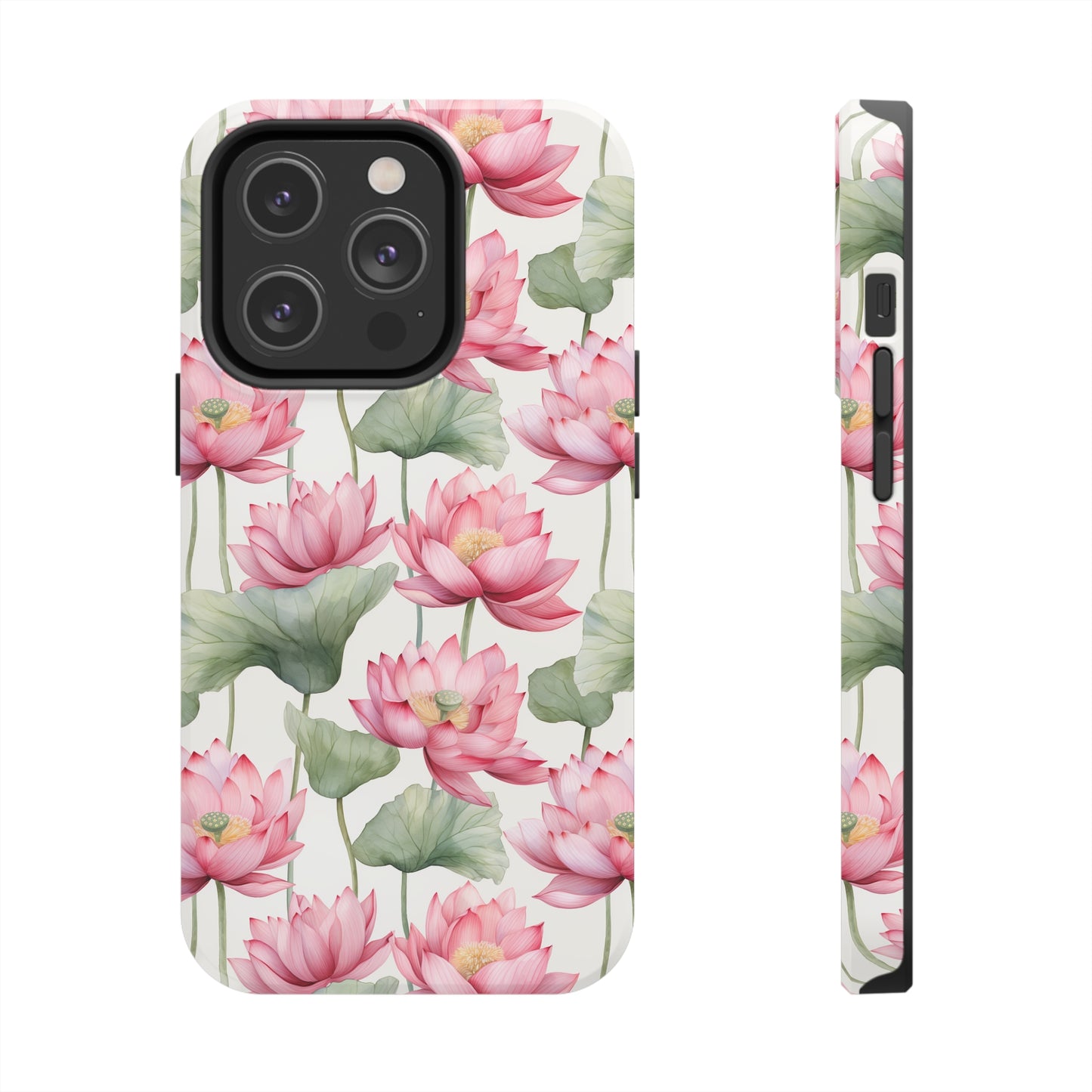 AI Lotus Flower Pattern Phone Case for iPhone - Lightweight, Impact Resistant, Wireless Charging Compatible