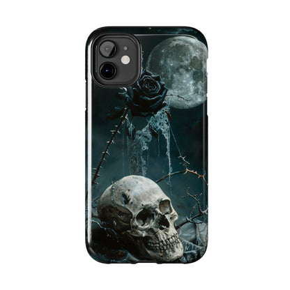 Gothic Skull and Black Rose Phone Case for iPhone - Lightweight, Impact Resistant, Wireless Charging Compatible