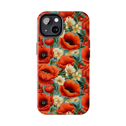 AI Poppies Floral Pattern Phone Case for iPhone - Lightweight, Impact Resistant, Wireless Charging Compatible