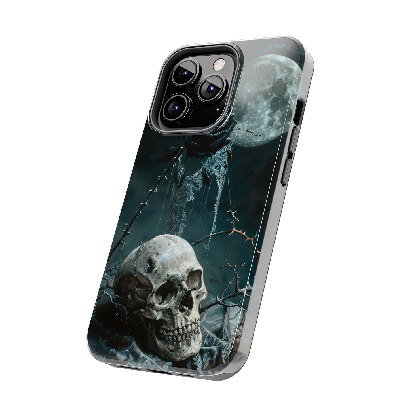 Gothic Skull and Black Rose Phone Case for iPhone - Lightweight, Impact Resistant, Wireless Charging Compatible