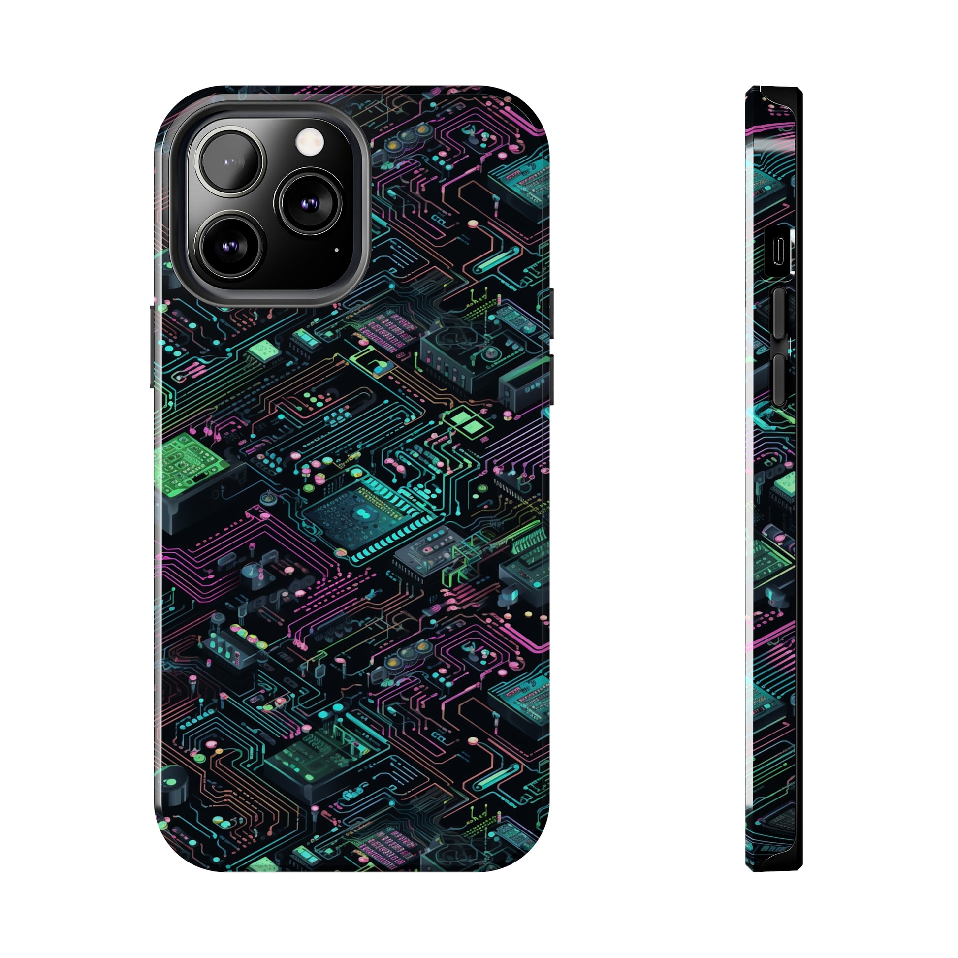 AI Retro Tech Pattern Phone Case for iPhone - Lightweight, Impact Resistant, Wireless Charging Compatible-AI phone case-AI By AJ