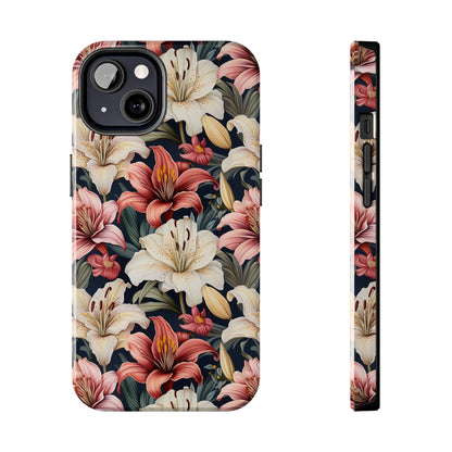 AI Lillies Flower Pattern Phone Case for iPhone - Lightweight, Impact Resistant, Wireless Charging Compatible