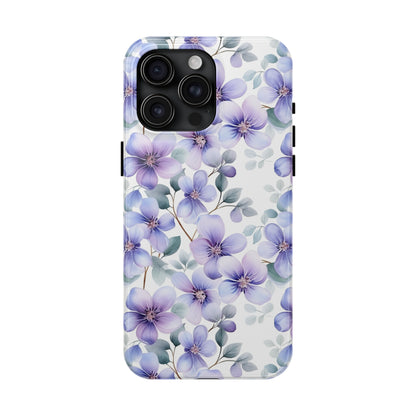 AI Violets Floral Pattern Phone Case for iPhone - Lightweight, Impact Resistant, Wireless Charging Compatible