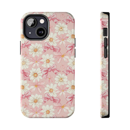 Daisies and Pink Bows Phone Case for iPhone - Lightweight, Impact Resistant, Wireless Charging Compatible