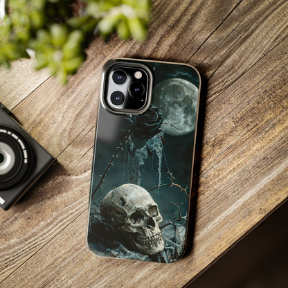 Gothic Skull and Black Rose Phone Case for iPhone - Lightweight, Impact Resistant, Wireless Charging Compatible