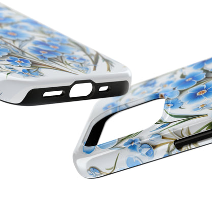 AI Forget Me Nots Flower Pattern Phone Case for iPhone - Lightweight, Impact Resistant, Wireless Charging Compatible