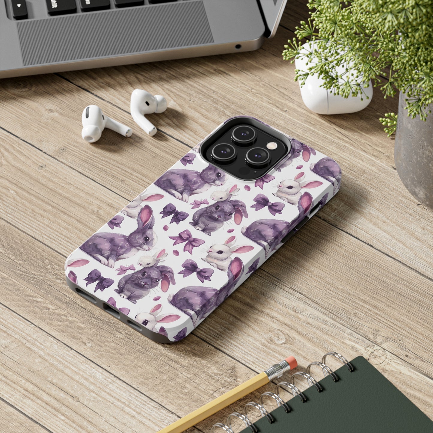 Bunnies and Bows Phone Case for iPhone - Lightweight, Impact Resistant, Wireless Charging Compatible