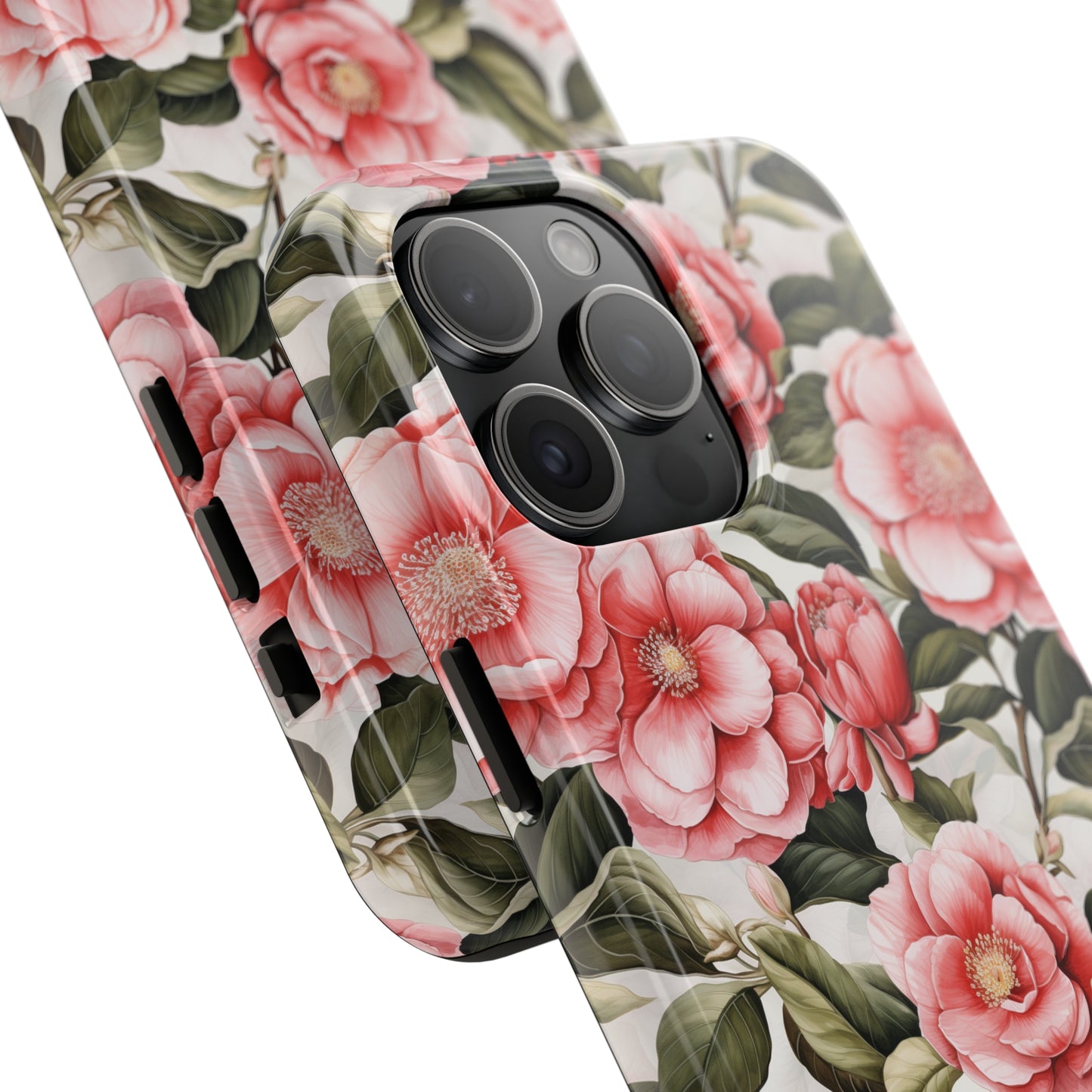 AI Camellias Flower Pattern Phone Case for iPhone - Lightweight, Impact Resistant, Wireless Charging Compatible