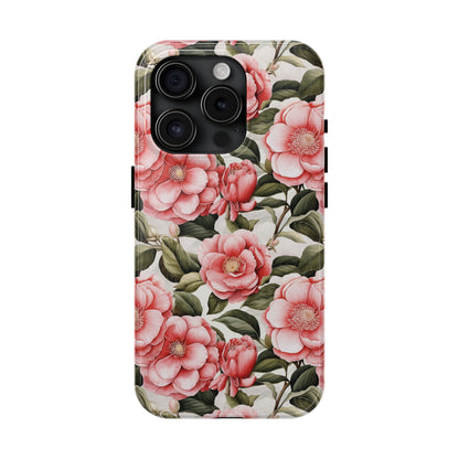 AI Camellias Flower Pattern Phone Case for iPhone - Lightweight, Impact Resistant, Wireless Charging Compatible