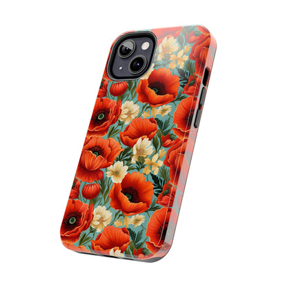 AI Poppies Floral Pattern Phone Case for iPhone - Lightweight, Impact Resistant, Wireless Charging Compatible