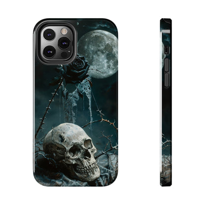 Gothic Skull and Black Rose Phone Case for iPhone - Lightweight, Impact Resistant, Wireless Charging Compatible