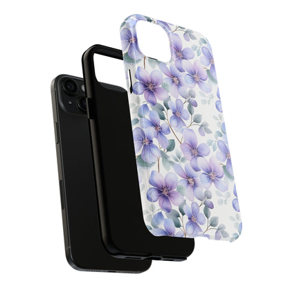 AI Violets Floral Pattern Phone Case for iPhone - Lightweight, Impact Resistant, Wireless Charging Compatible