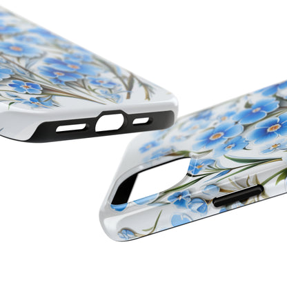 AI Forget Me Nots Flower Pattern Phone Case for iPhone - Lightweight, Impact Resistant, Wireless Charging Compatible