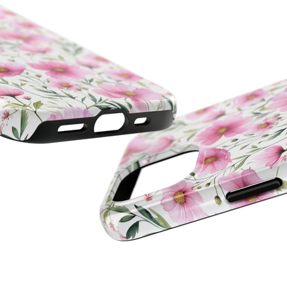 AI Cosmos Flower Pattern Phone Case for iPhone - Lightweight, Impact Resistant, Wireless Charging Compatible