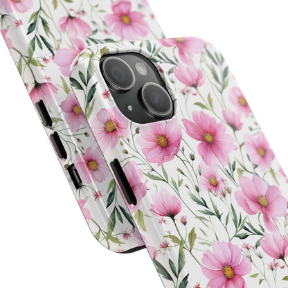 AI Cosmos Flower Pattern Phone Case for iPhone - Lightweight, Impact Resistant, Wireless Charging Compatible