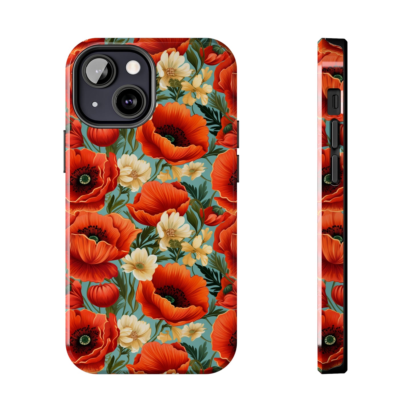 AI Poppies Floral Pattern Phone Case for iPhone - Lightweight, Impact Resistant, Wireless Charging Compatible