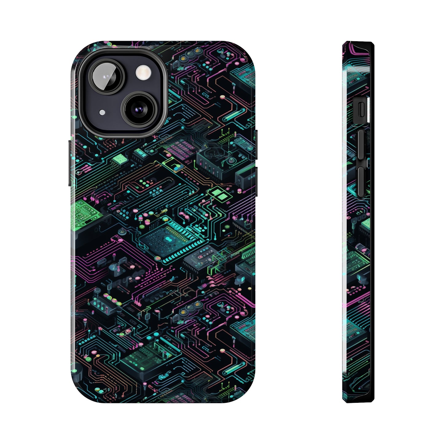 AI Retro Tech Pattern Phone Case for iPhone - Lightweight, Impact Resistant, Wireless Charging Compatible-AI phone case-AI By AJ