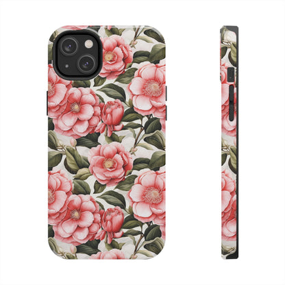 AI Camellias Flower Pattern Phone Case for iPhone - Lightweight, Impact Resistant, Wireless Charging Compatible