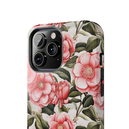 AI Camellias Flower Pattern Phone Case for iPhone - Lightweight, Impact Resistant, Wireless Charging Compatible