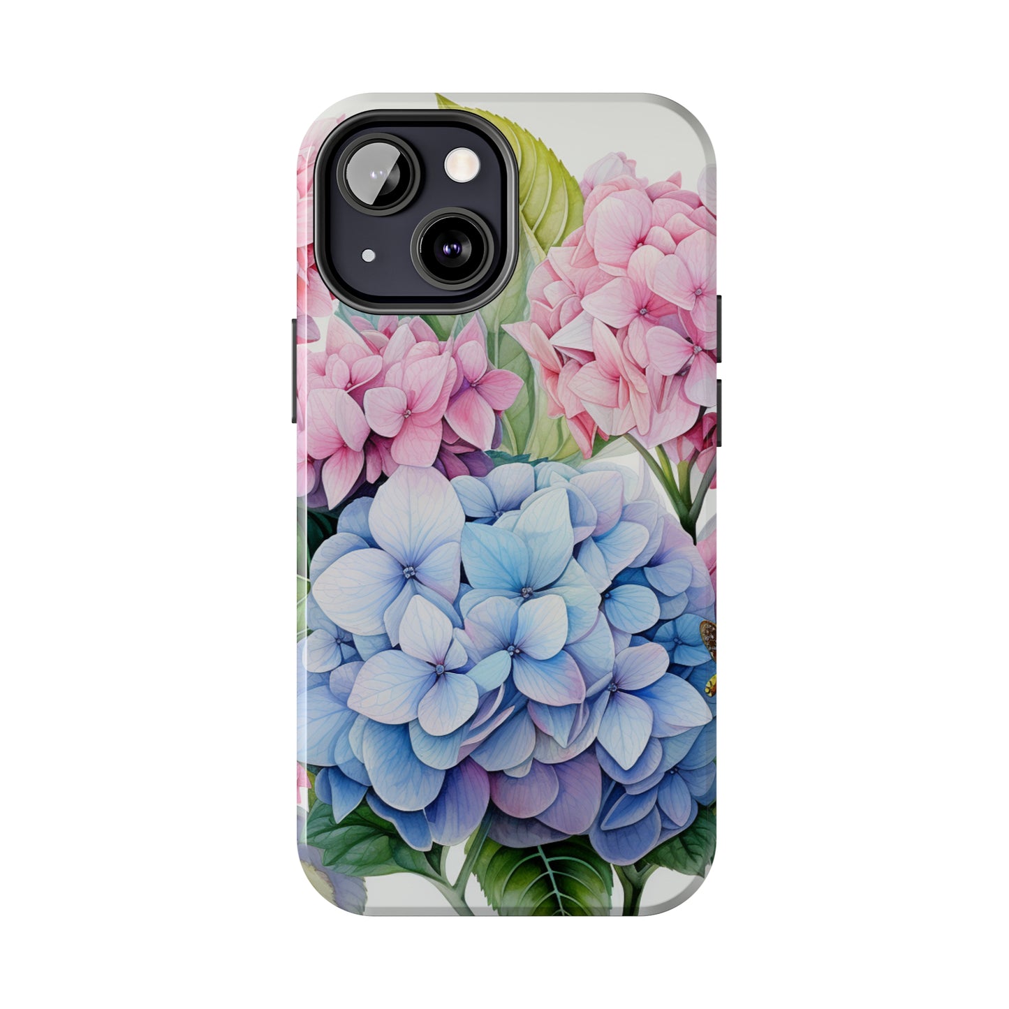 AI Hydrangeas Floral Pattern Phone Case for iPhone - Lightweight, Impact Resistant, Wireless Charging Compatible