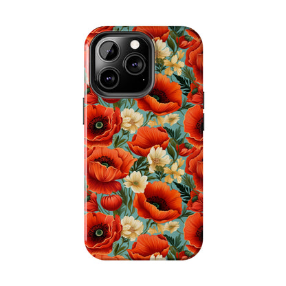 AI Poppies Floral Pattern Phone Case for iPhone - Lightweight, Impact Resistant, Wireless Charging Compatible