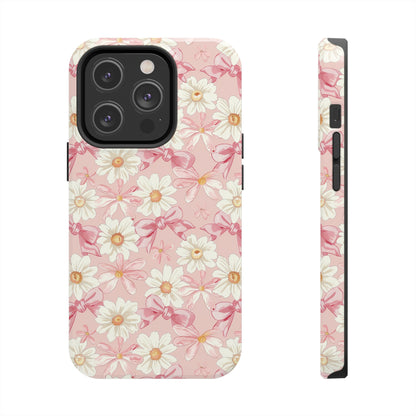 Daisies and Pink Bows Phone Case for iPhone - Lightweight, Impact Resistant, Wireless Charging Compatible