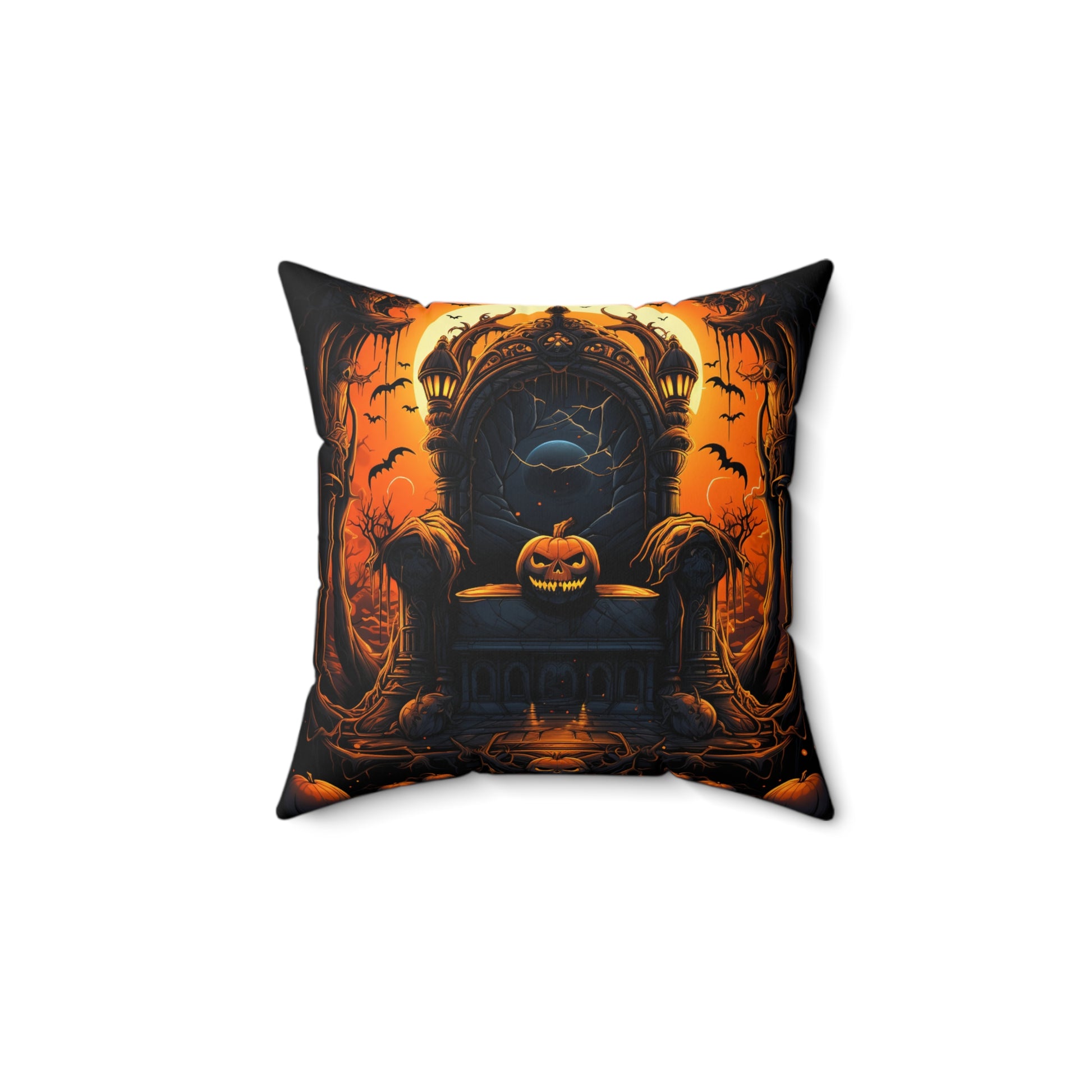 Double sided Halloween Throw Pillow - Spooky Mansion - Pumpkin King Throw Pillow