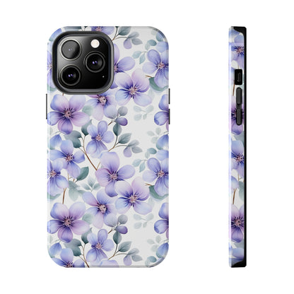 AI Violets Floral Pattern Phone Case for iPhone - Lightweight, Impact Resistant, Wireless Charging Compatible