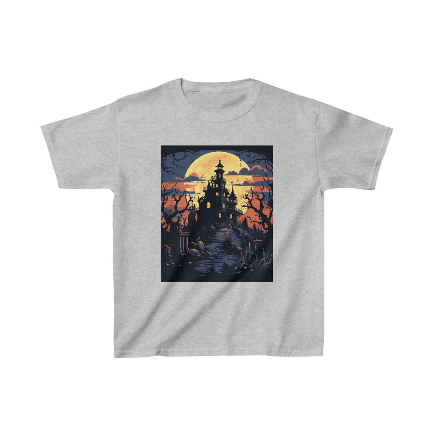 Kid's Cotton Halloween Haunted Mansion Silhouette T-shirt