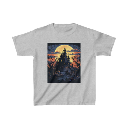 Kid's Cotton Halloween Haunted Mansion Silhouette T-shirt