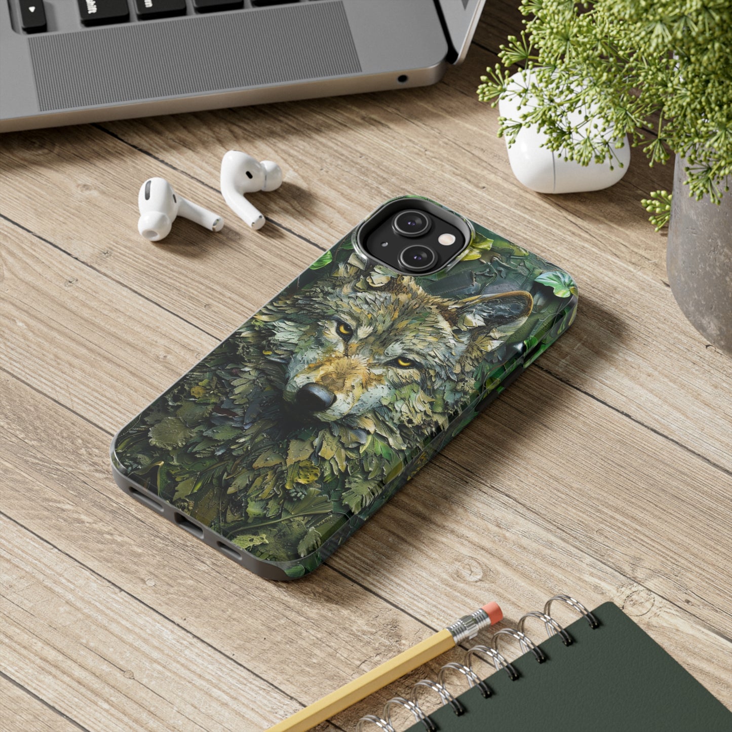 The Arte Povera Style Wolf Head Phone Case for iPhone - Lightweight, Impact Resistant, Wireless Charging Compatible