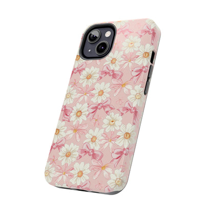 Daisies and Pink Bows Phone Case for iPhone - Lightweight, Impact Resistant, Wireless Charging Compatible