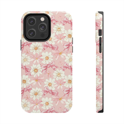 Daisies and Pink Bows Phone Case for iPhone - Lightweight, Impact Resistant, Wireless Charging Compatible