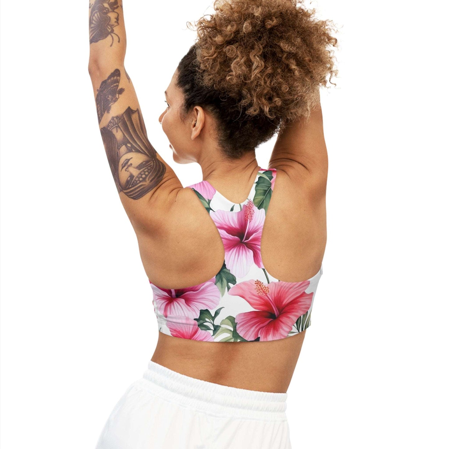 Pink Hibiscus Custom Sports Bra - Stylish & Supportive