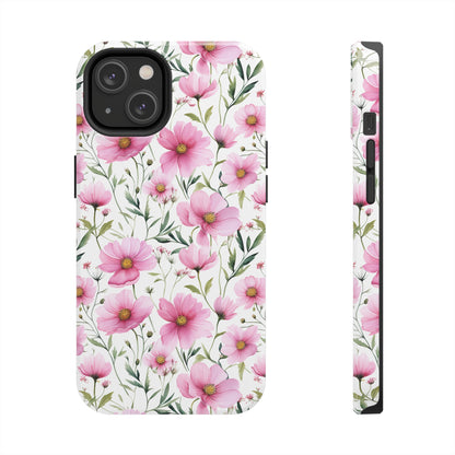 AI Cosmos Flower Pattern Phone Case for iPhone - Lightweight, Impact Resistant, Wireless Charging Compatible