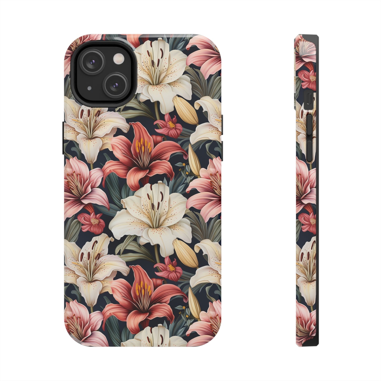 AI Lillies Flower Pattern Phone Case for iPhone - Lightweight, Impact Resistant, Wireless Charging Compatible