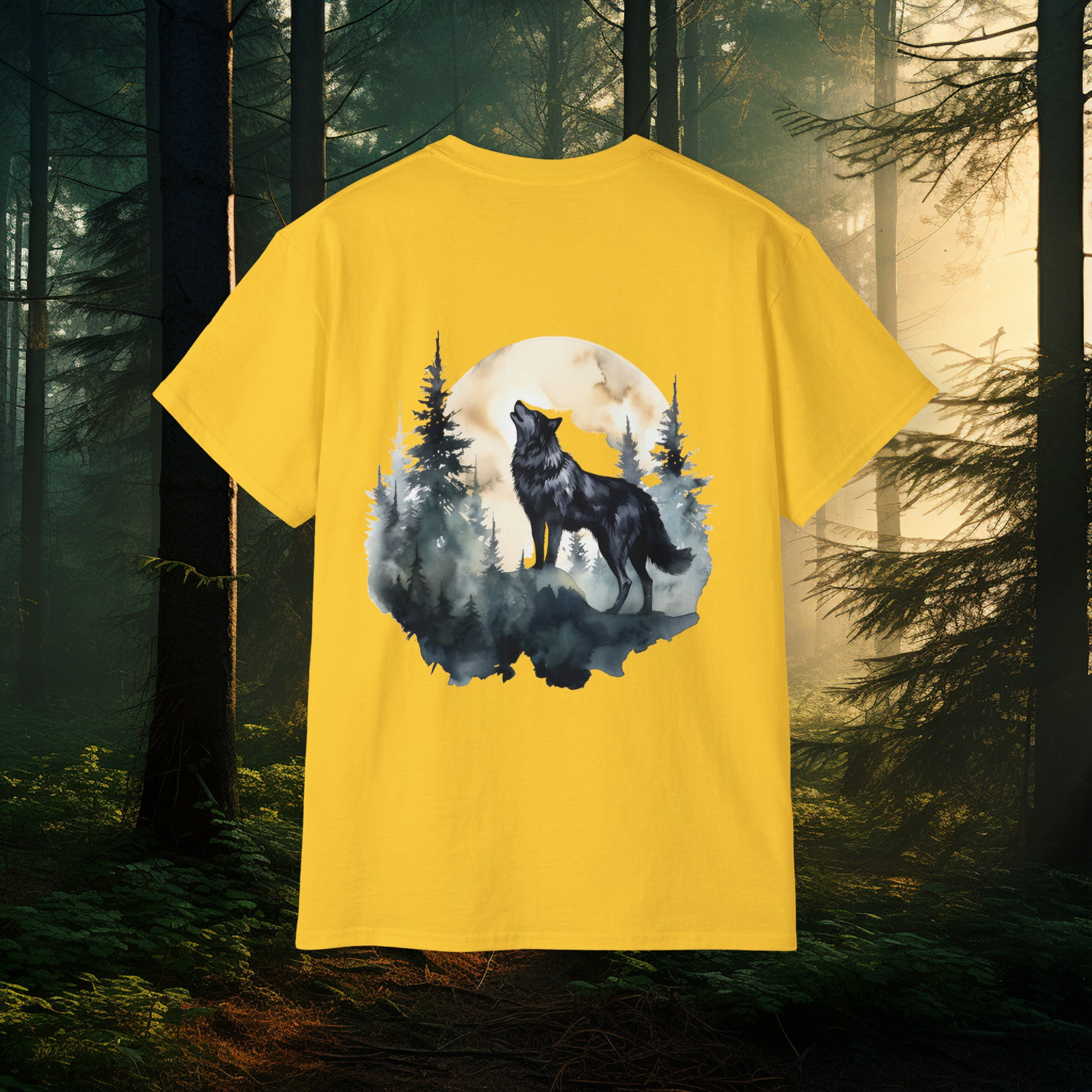 Unisex Cotton Tee - Howling Wolf Shirt, Moonlit Wolf Art Print T-shirt