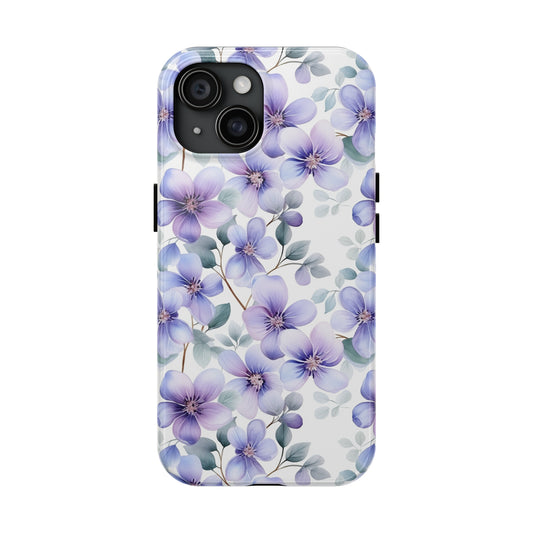 AI Violets Floral Pattern Phone Case for iPhone - Lightweight, Impact Resistant, Wireless Charging Compatible