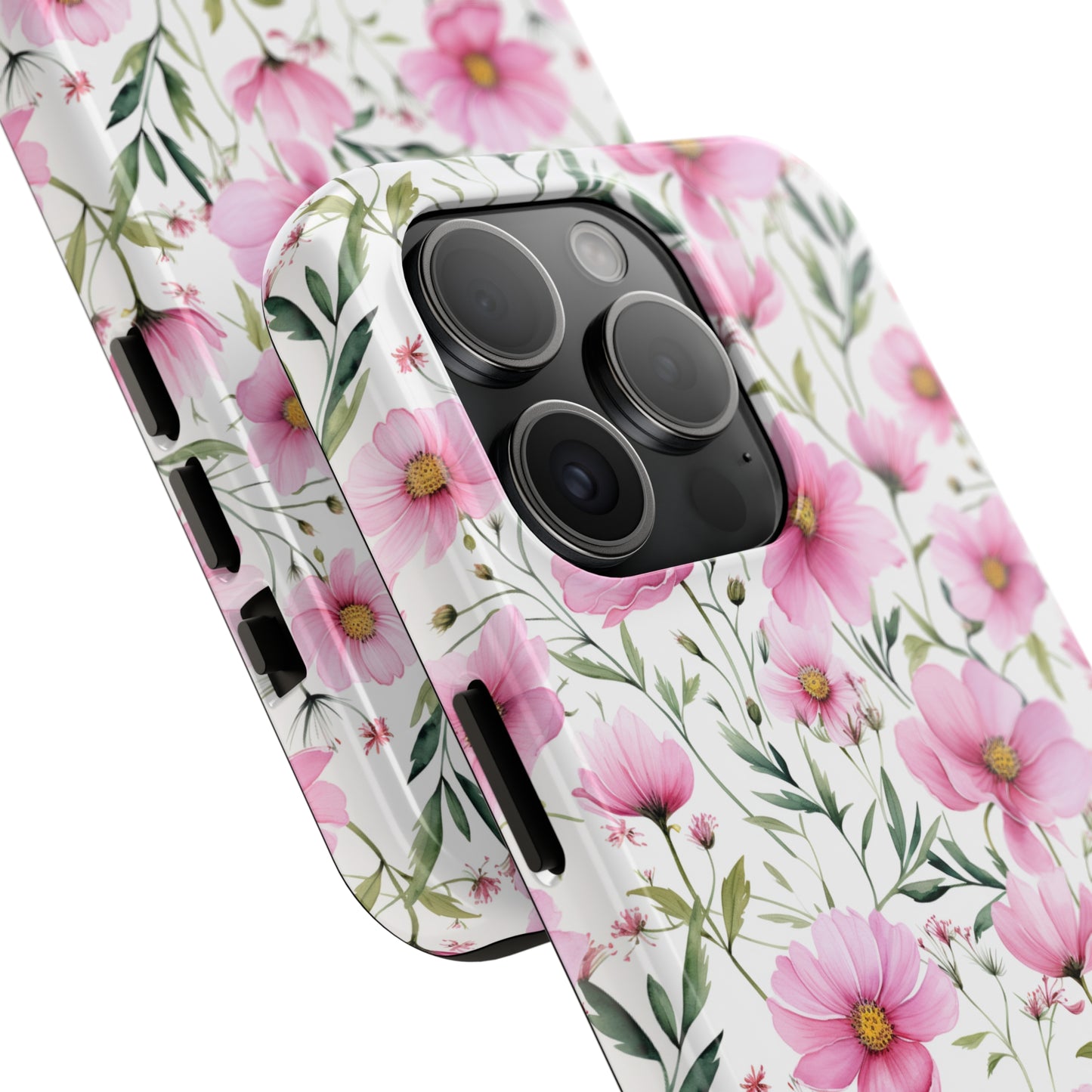 AI Cosmos Flower Pattern Phone Case for iPhone - Lightweight, Impact Resistant, Wireless Charging Compatible