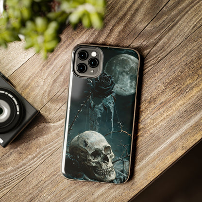 Gothic Skull and Black Rose Phone Case for iPhone - Lightweight, Impact Resistant, Wireless Charging Compatible