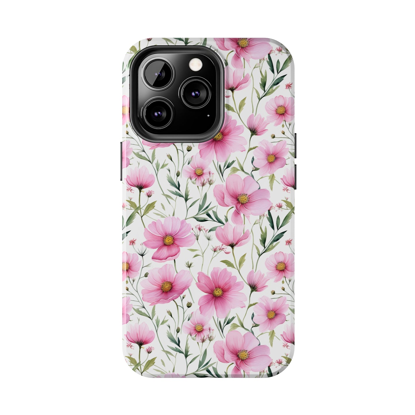 AI Cosmos Flower Pattern Phone Case for iPhone - Lightweight, Impact Resistant, Wireless Charging Compatible