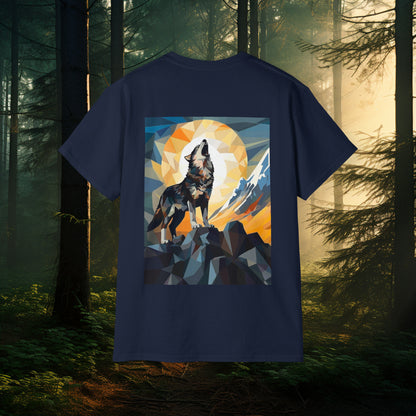 Unisex Abstract Cubist Wolf Howling at the Moon T-Shirt, Mythical Creatures Wolves for Wolf Lovers, Unique Wolf Gift