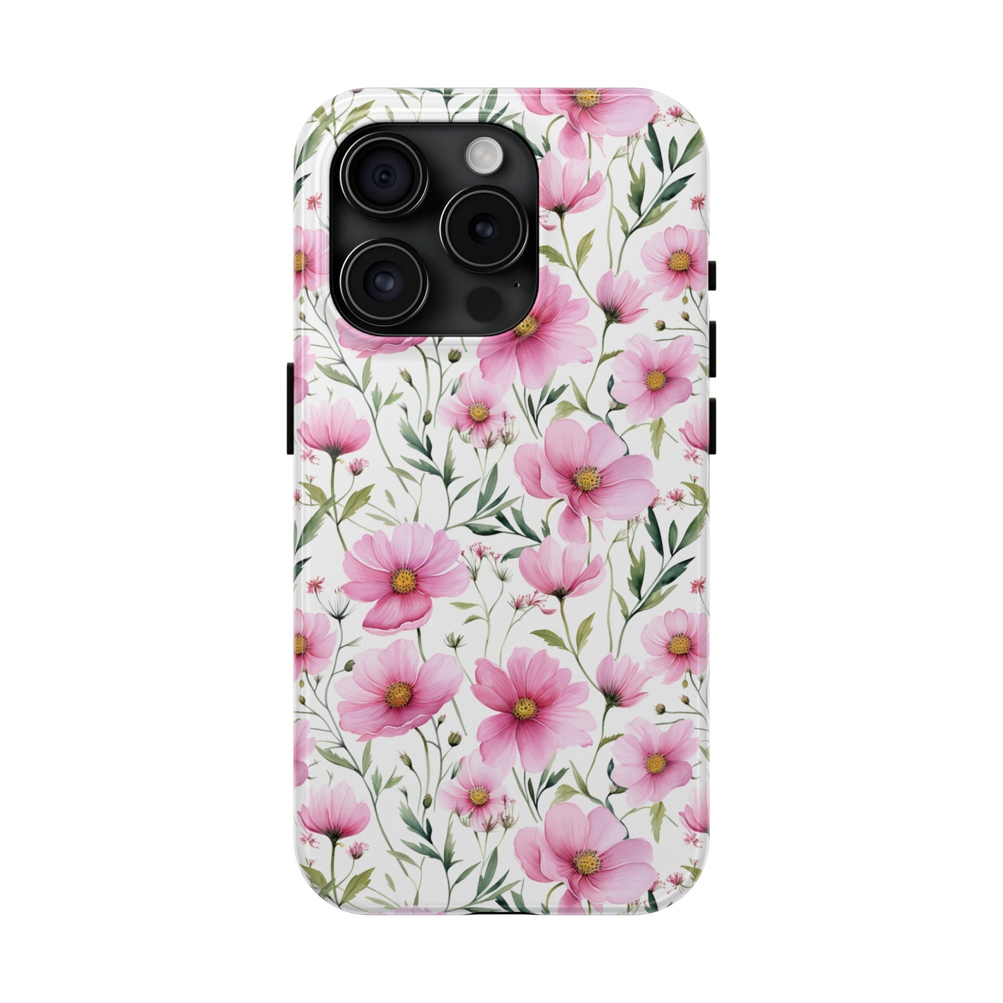 AI Cosmos Flower Pattern Phone Case for iPhone - Lightweight, Impact Resistant, Wireless Charging Compatible