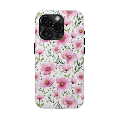 AI Cosmos Flower Pattern Phone Case for iPhone - Lightweight, Impact Resistant, Wireless Charging Compatible